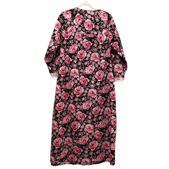 Dream & Co Cotton Lounge Dress Robe Maxi, Button, Pockets, Floral, L - Picture 2 of 7